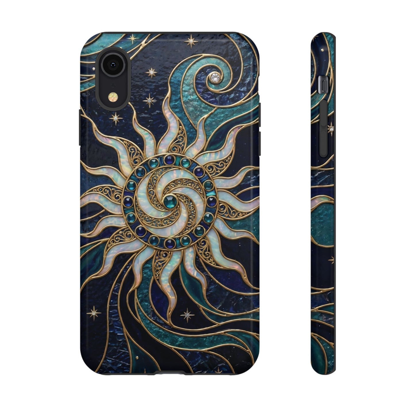 Elegant Teal & Gold Cosmic Sunburst Phone Case