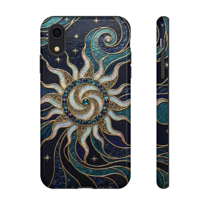 Elegant Teal & Gold Cosmic Sunburst Phone Case