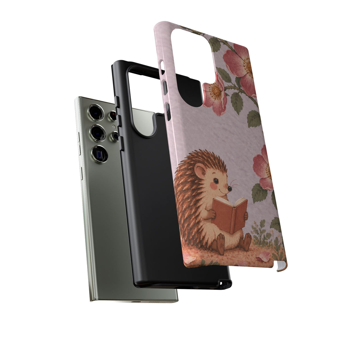 Whimsical Lilac Hedgehog and Wild Rose Phone Case - Purple Phone Case