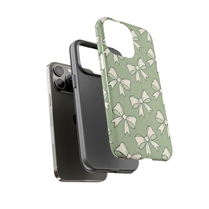 Chic Sage Green Bow Pattern Phone Case