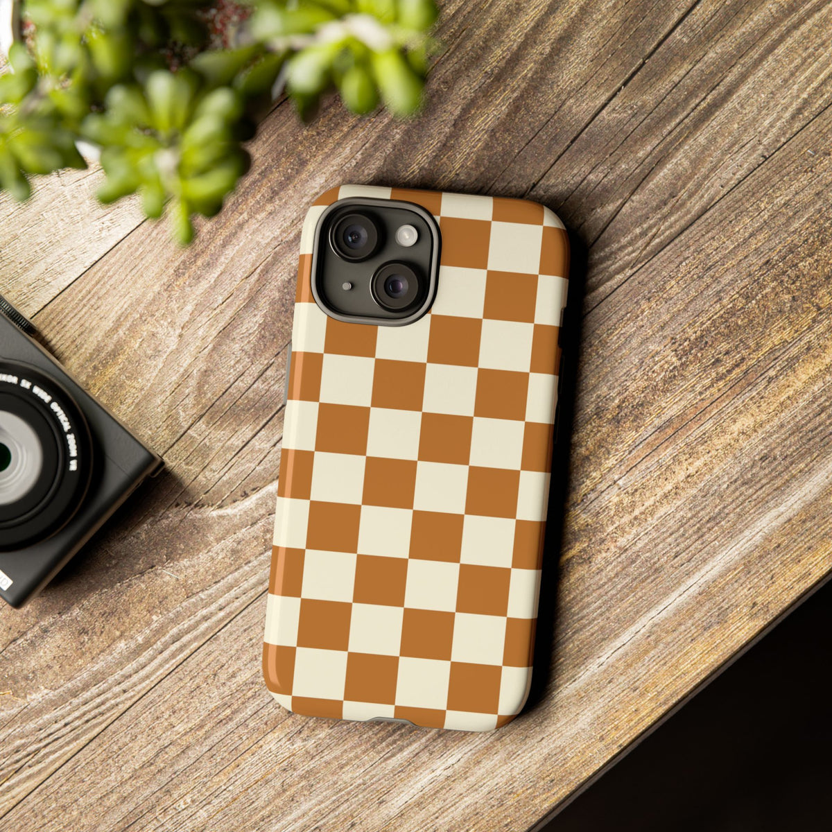 Orange & White Checked Pattern Phone Case - Orange Phone Case