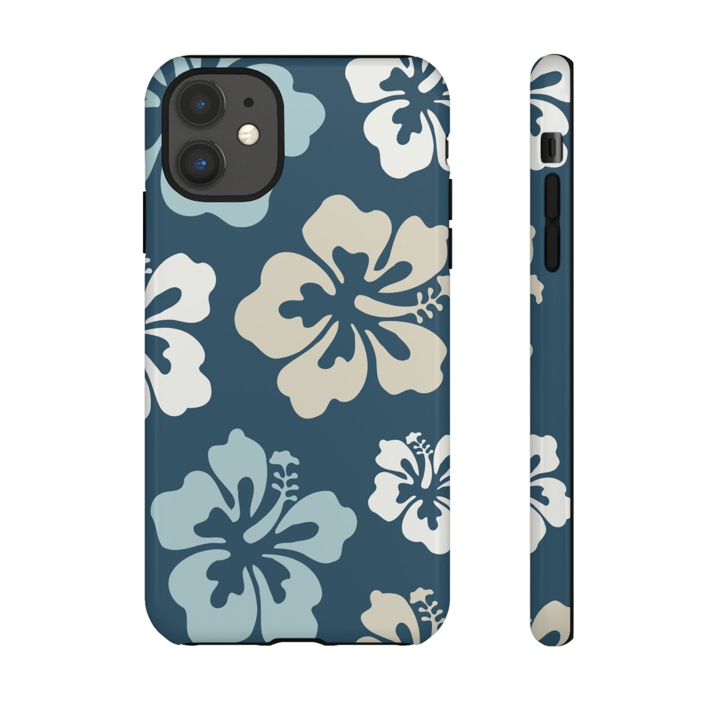 iPhone 11 / Glossy Phone Case - ’Blue Hibiscus Retro Pattern #1’ Phone Case