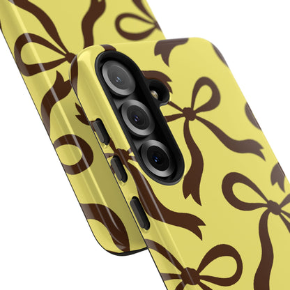 Bold Butter Yellow and Chocolate Brown Bow Pattern Phone Case - Yellow Phone Case