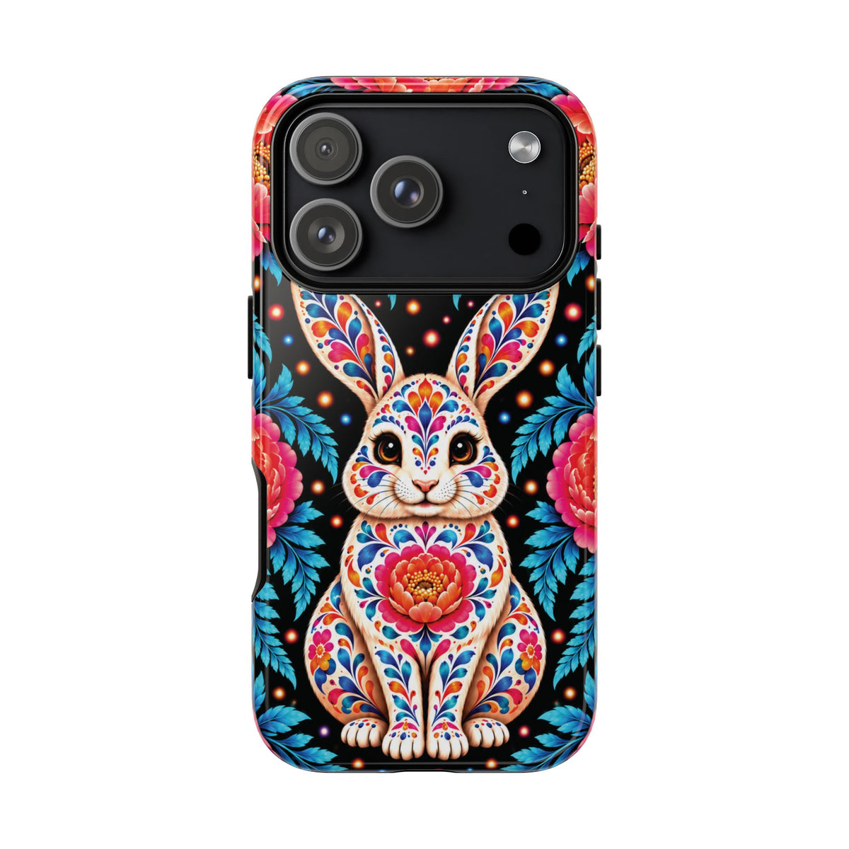Cute Pink and Turquoise Calavera Bunny Phone Case - Multicolor Phone Case - iPhone 18 Pro / Glossy