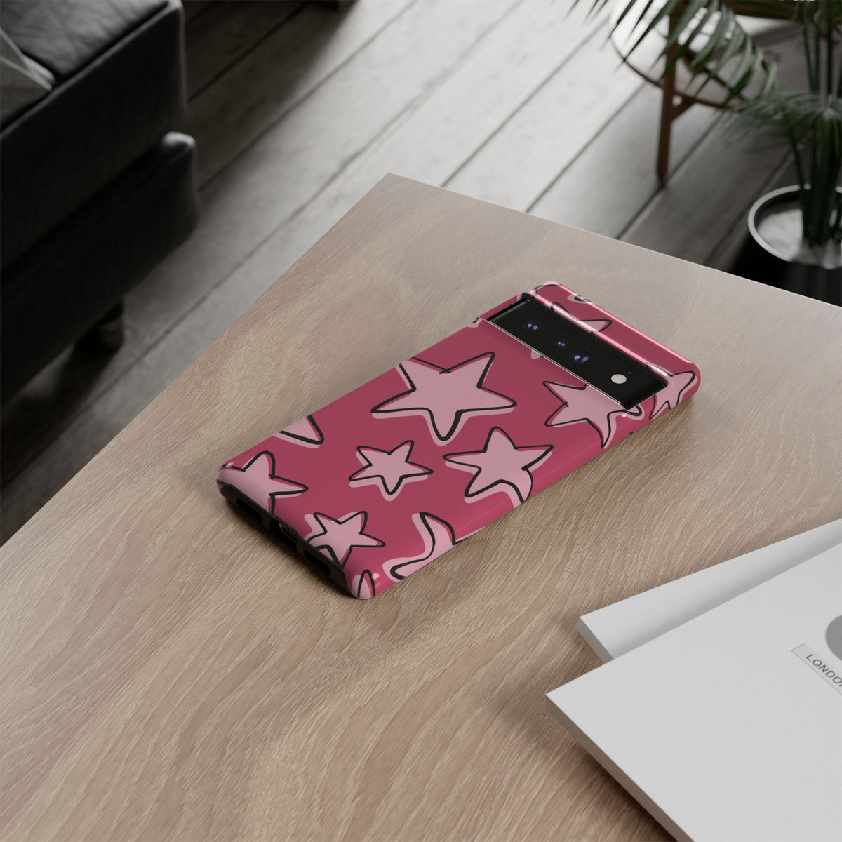 Raspberry Pink Doodle Star Phone Case