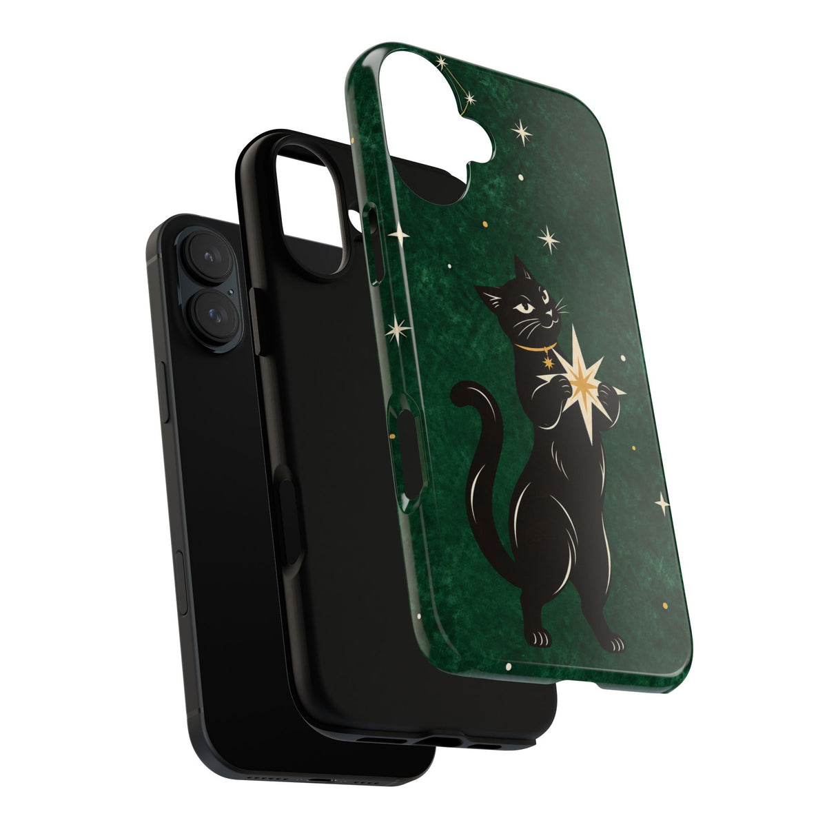 Forest Green Celestial Black Cat Phone Case - Green Phone Case