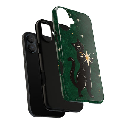 Forest Green Celestial Black Cat Phone Case - Green Phone Case