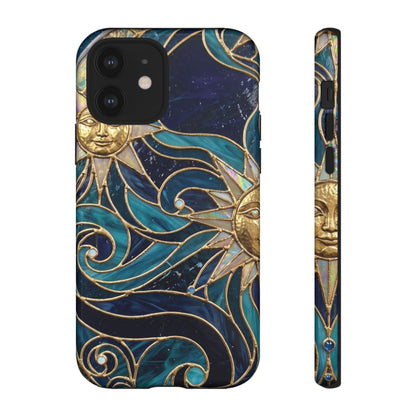 Elegant Teal & Gold Celestial Suns Phone Case
