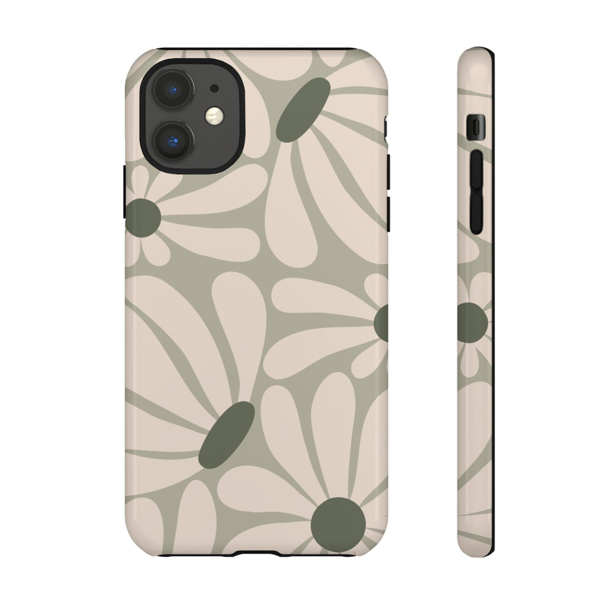 Retro Cream & Green Daisy Pattern Phone Case - White Phone Case - iPhone 11 / Glossy