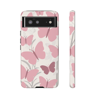 Google Pixel 6 / Glossy Phone Case - Minimalist Cream & Pink Butterfly Pattern Phone Case