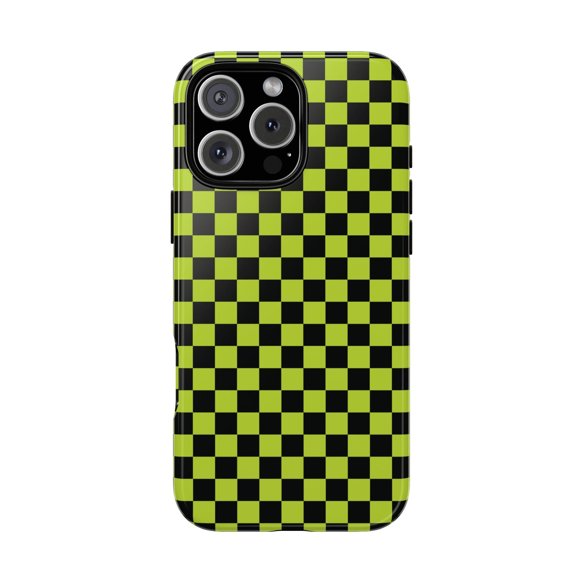 Trendy Neon Lime Green & Black Small Checked Pattern Phone Case - Green Phone Case - iPhone 16 Pro Max / Glossy