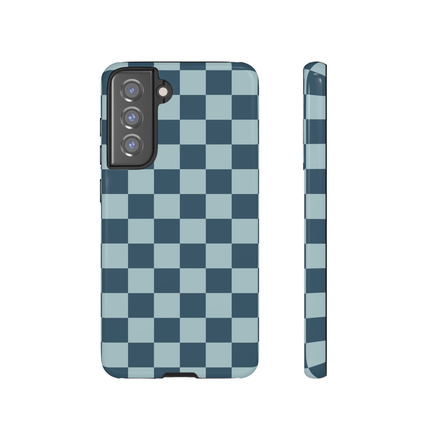 Samsung Galaxy S21 FE / Glossy Phone Case - ’Blue Checkered Pattern’ Phone Case