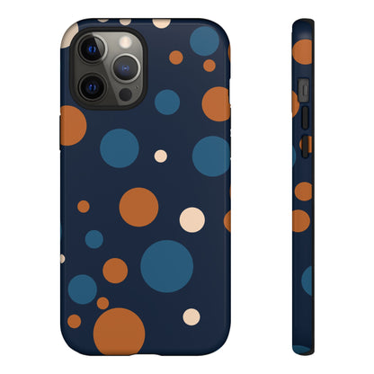iPhone 12 Pro Max / Glossy Phone Case - ’Bold Navy Blue & Orange / White Dot Pattern’ Phone Case