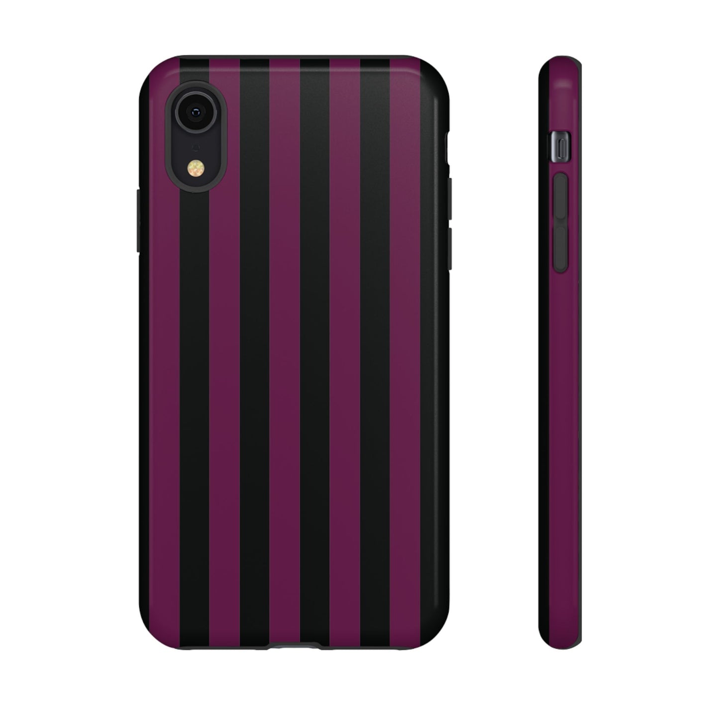 iPhone XR / Glossy Phone Case - Trendy Plum & Black Stripe Pattern Phone Case