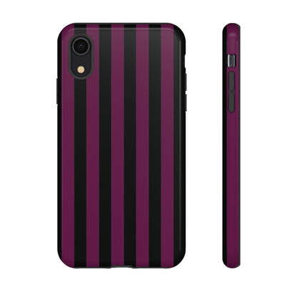 iPhone XR / Glossy Phone Case - Trendy Plum & Black Stripe Pattern Phone Case
