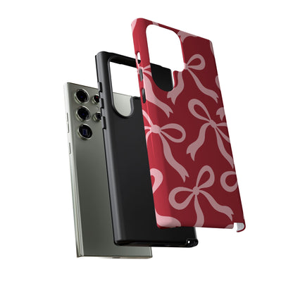 Bold Raspberry Red and Blush Pink Bow Pattern Phone Case - Red Phone Case