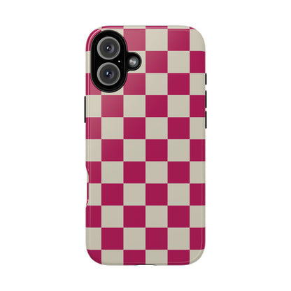 Pink & White Checked Pattern Phone Case - Pink Phone Case - iPhone 16 Plus / Glossy