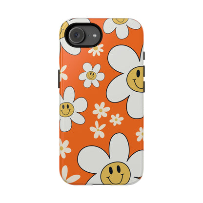 Fun Retro Daisy Pattern with Orange Background Phone Case - Orange Phone Case - iPhone 17e / Glossy