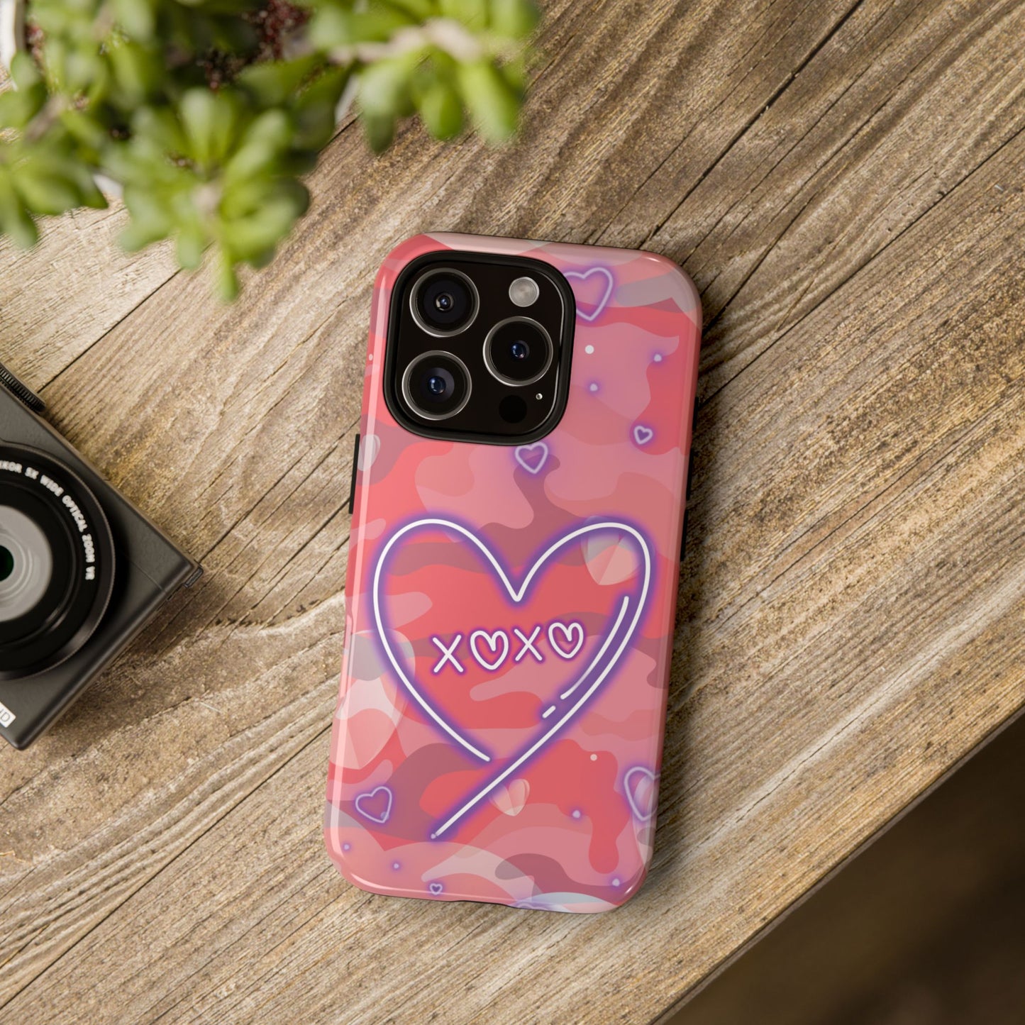 Love Heart Neon Camo Phone Case - Pink Phone Case