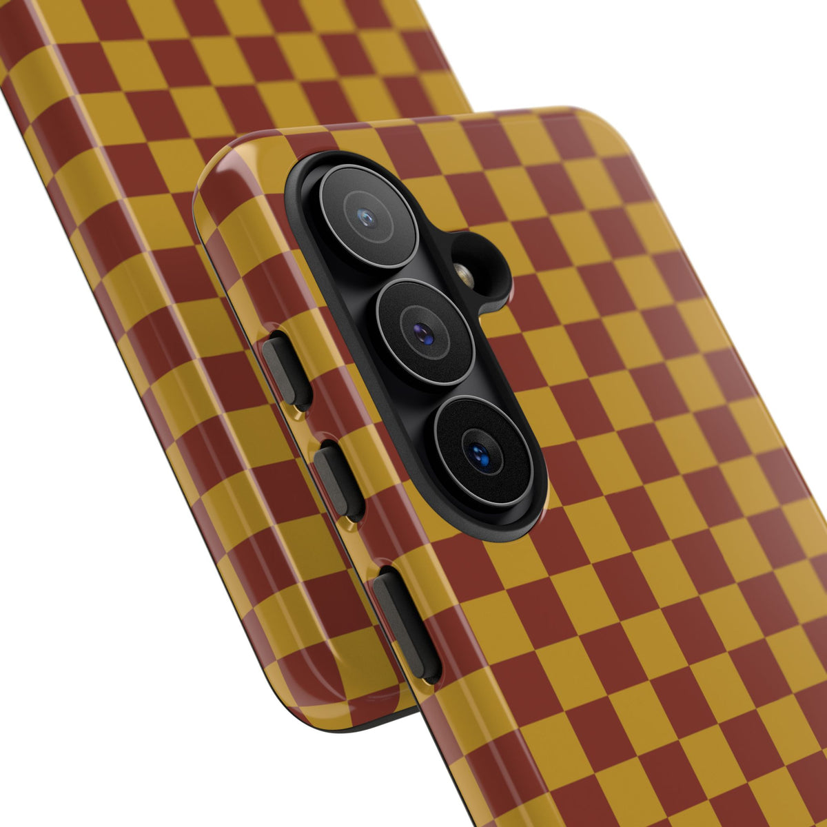 Trendy Mustard & Burgandy Small Checked Pattern Phone Case - Brown Phone Case