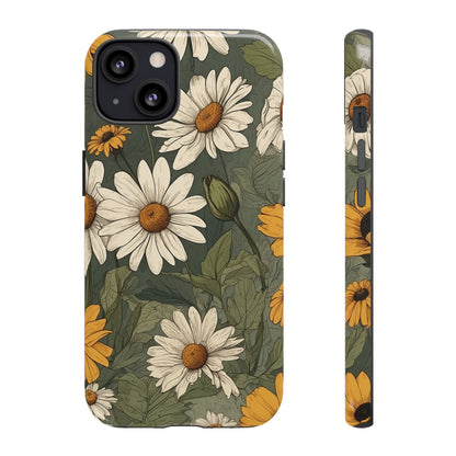iPhone 13 / Glossy Phone Case - Boho Chic Daisies Floral Pattern ’White & Yellow’ Phone Case