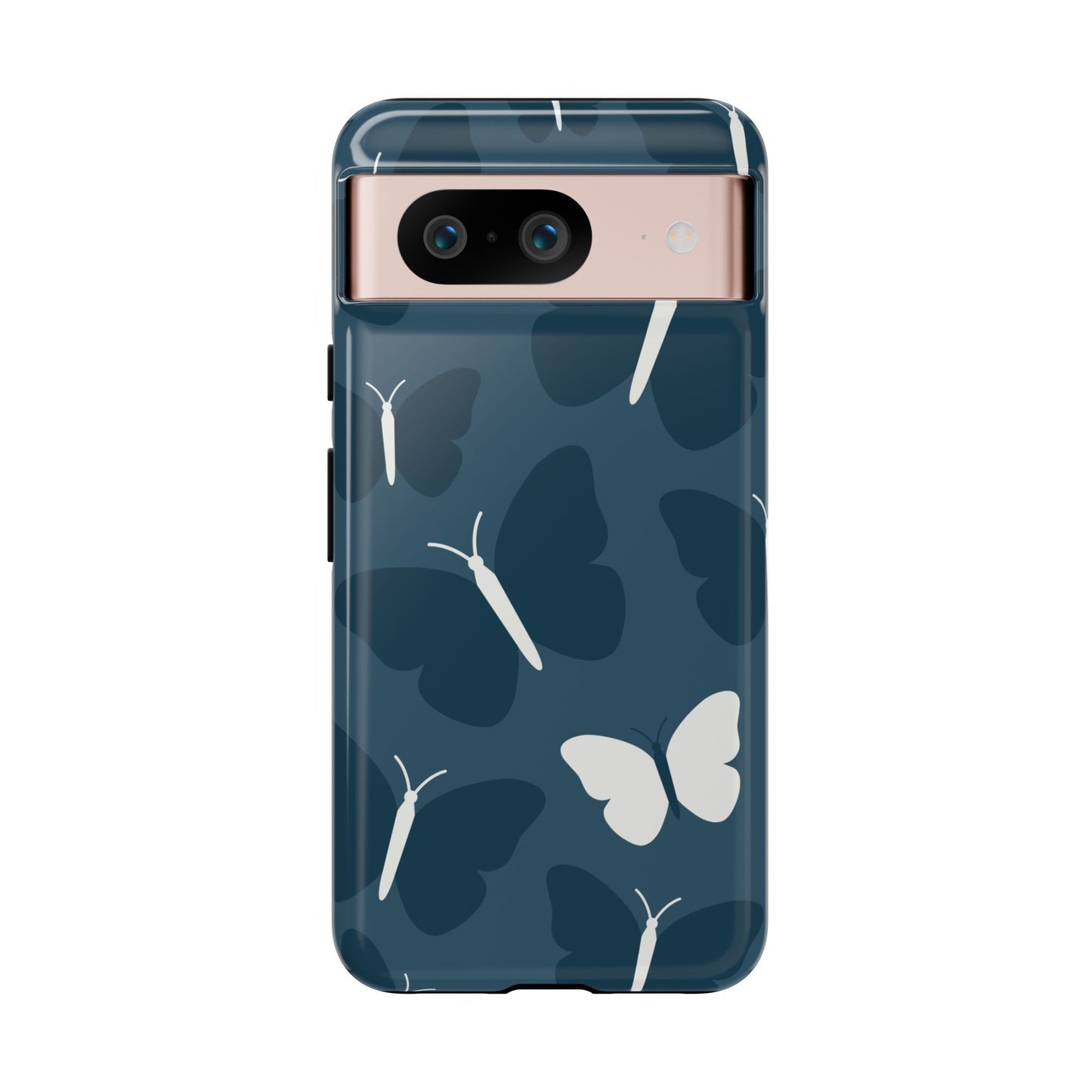 Minimalist Dark Blue Butterfly Pattern Phone Case - Blue Phone Case - Google Pixel 8 / Glossy