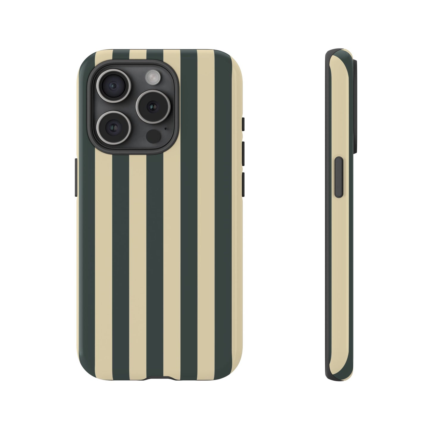 iPhone 15 Pro / Glossy Phone Case - ’Green & Beige Stripe Pattern’ Phone Case