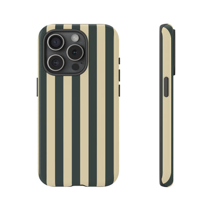 iPhone 15 Pro / Glossy Phone Case - ’Green & Beige Stripe Pattern’ Phone Case