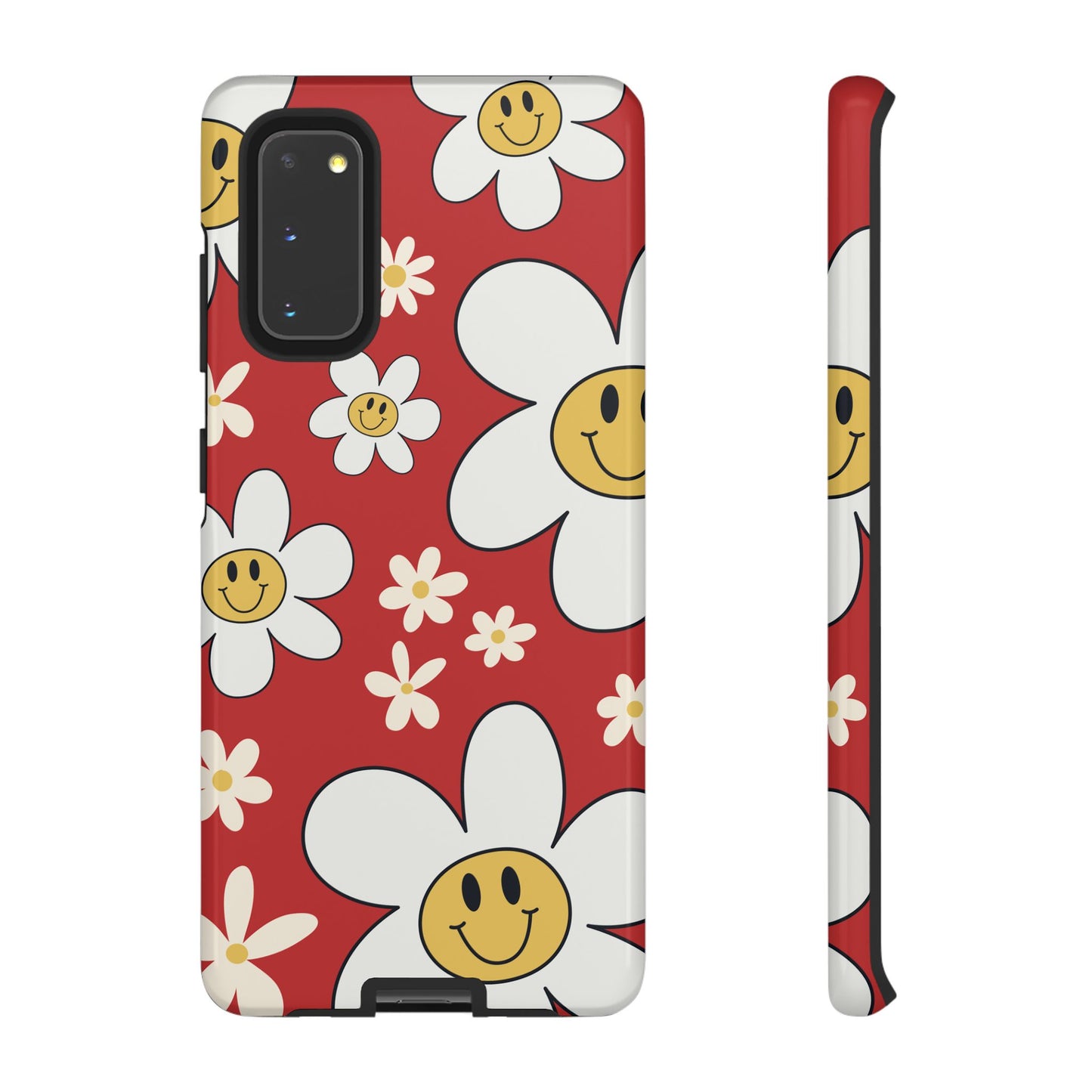 Samsung Galaxy S20 / Glossy Phone Case - Fun Retro Daisy Pattern with Red Background Phone Case