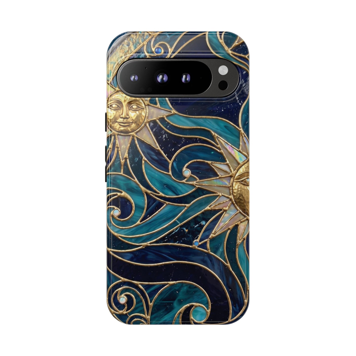 Elegant Teal & Gold Celestial Suns Phone Case