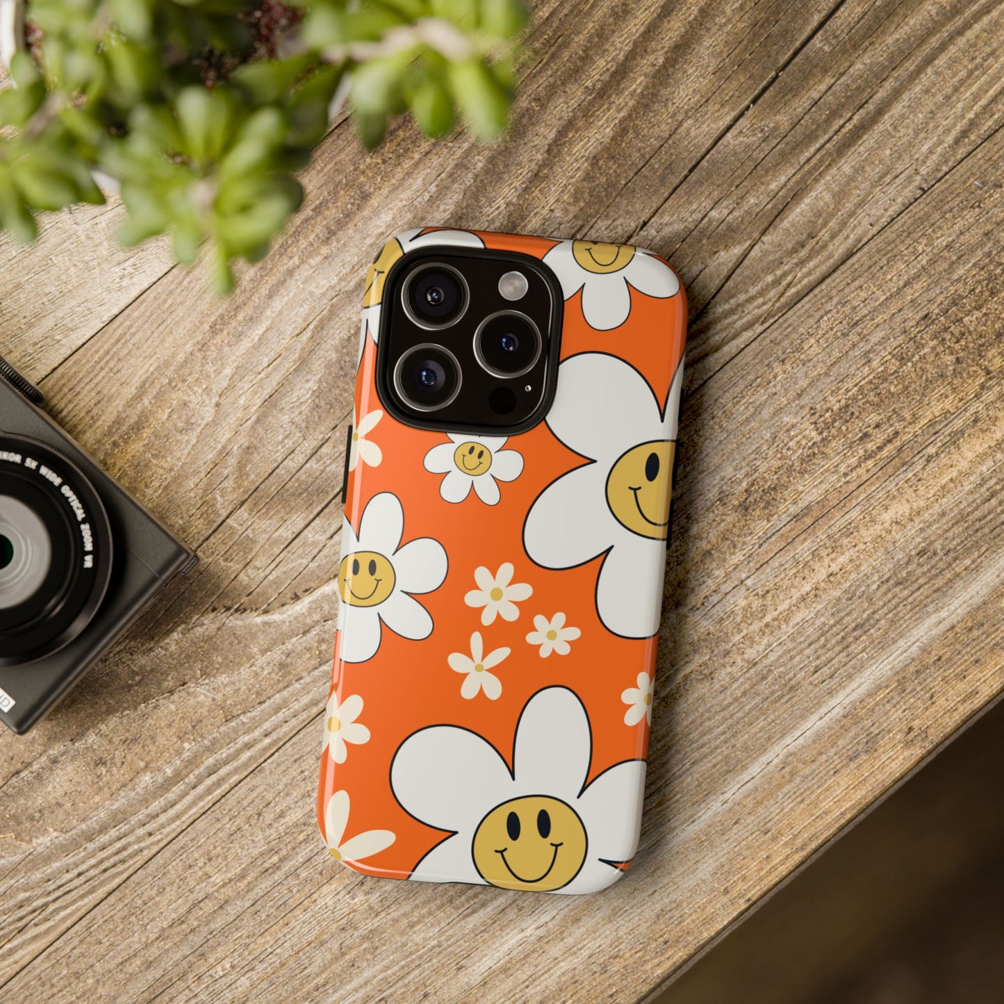 Fun Retro Daisy Pattern with Orange Background Phone Case - Orange Phone Case