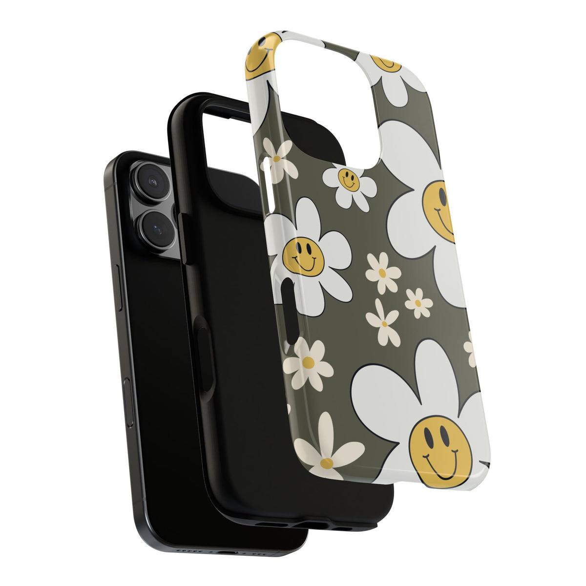 Fun Retro Daisy Pattern with Olive Green Background Phone Case - Green Phone Case