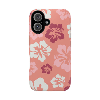 iPhone 16 / Glossy Phone Case - ’Pink Hibiscus Retro Pattern #3’ Phone Case