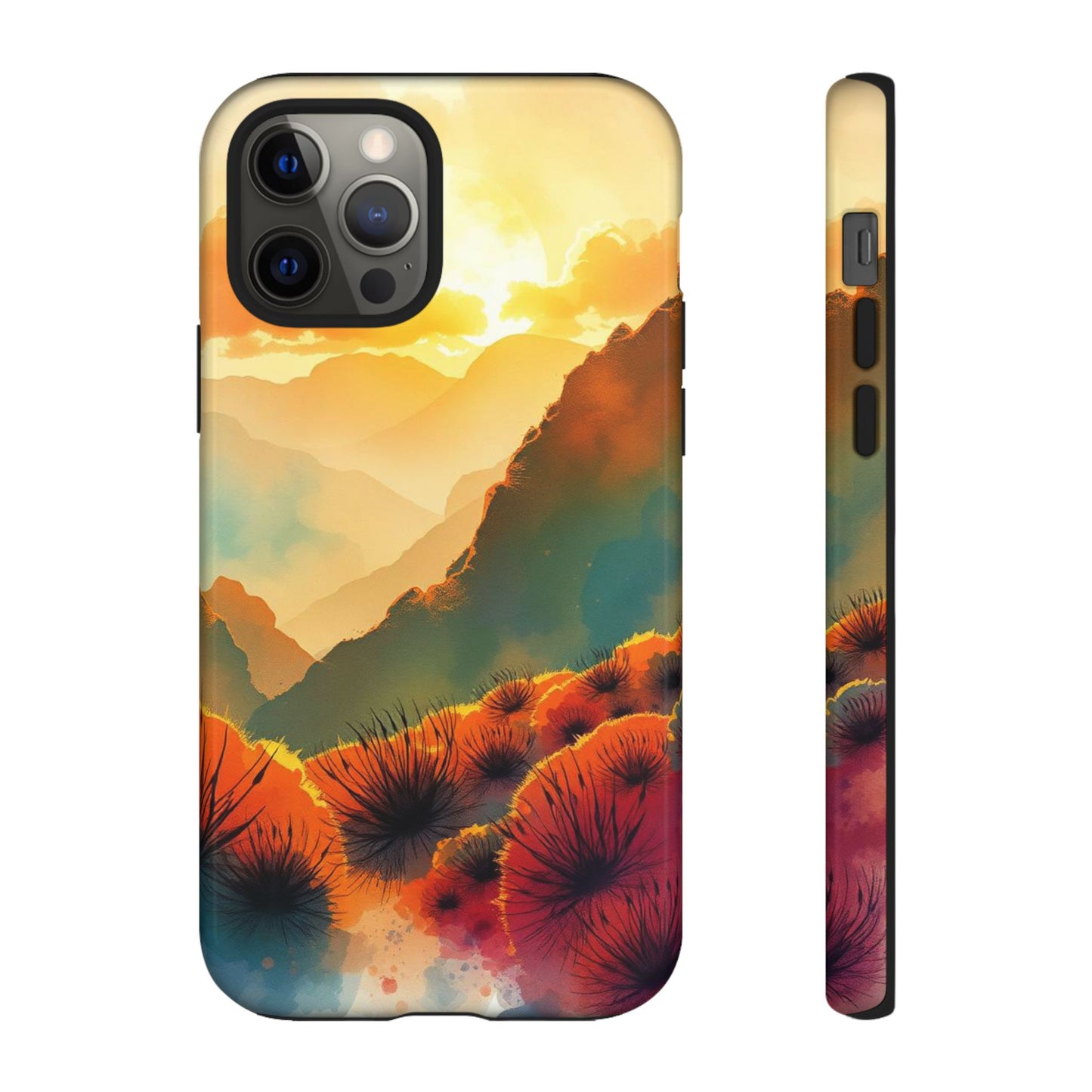 iPhone 12 Pro / Glossy Phone Case - Ideallic Watercolour Sunset Design Phone Case