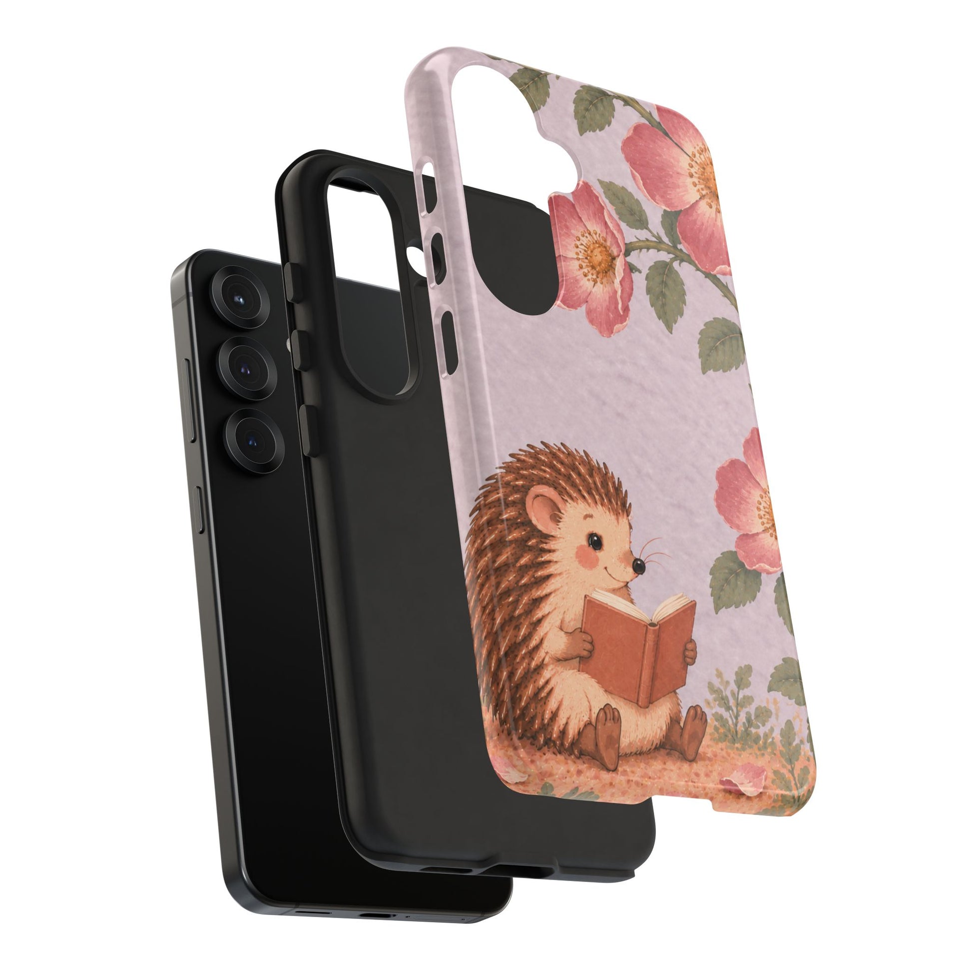 Whimsical Lilac Hedgehog and Wild Rose Phone Case - Purple Phone Case