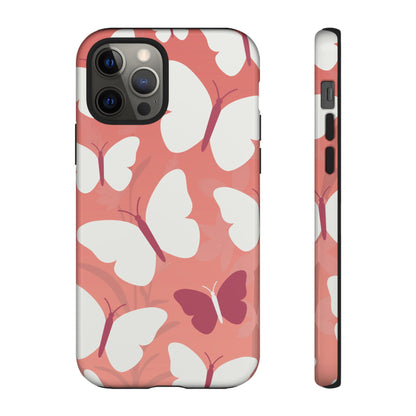 iPhone 12 Pro / Glossy Phone Case - Minimalist Pink Butterfly Pattern Phone Case