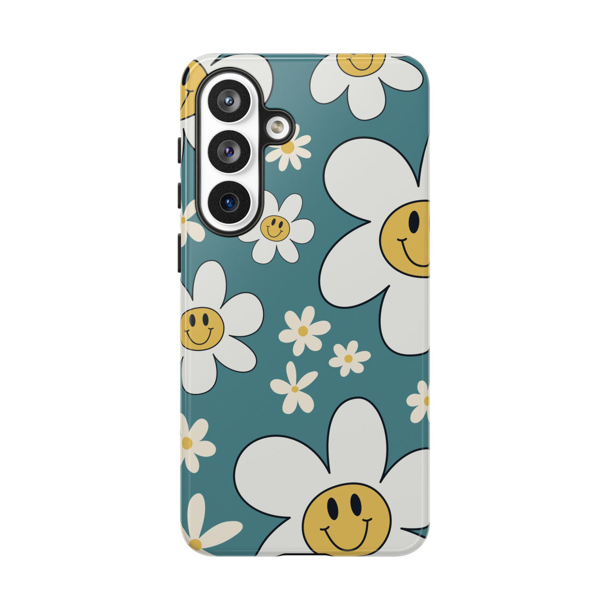 Fun Retro Daisy Pattern with Light Blue Background Phone Case - Blue Phone Case - Samsung Galaxy S26 Plus / Glossy