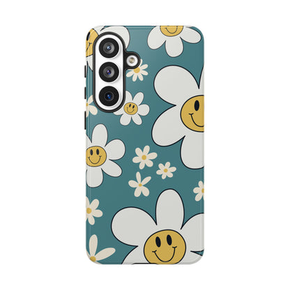 Fun Retro Daisy Pattern with Light Blue Background Phone Case - Blue Phone Case - Samsung Galaxy S26 Plus / Glossy
