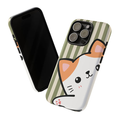 Playful Peakaboo Cat with Green Stripe Pattern Phone Case - Green Phone Case