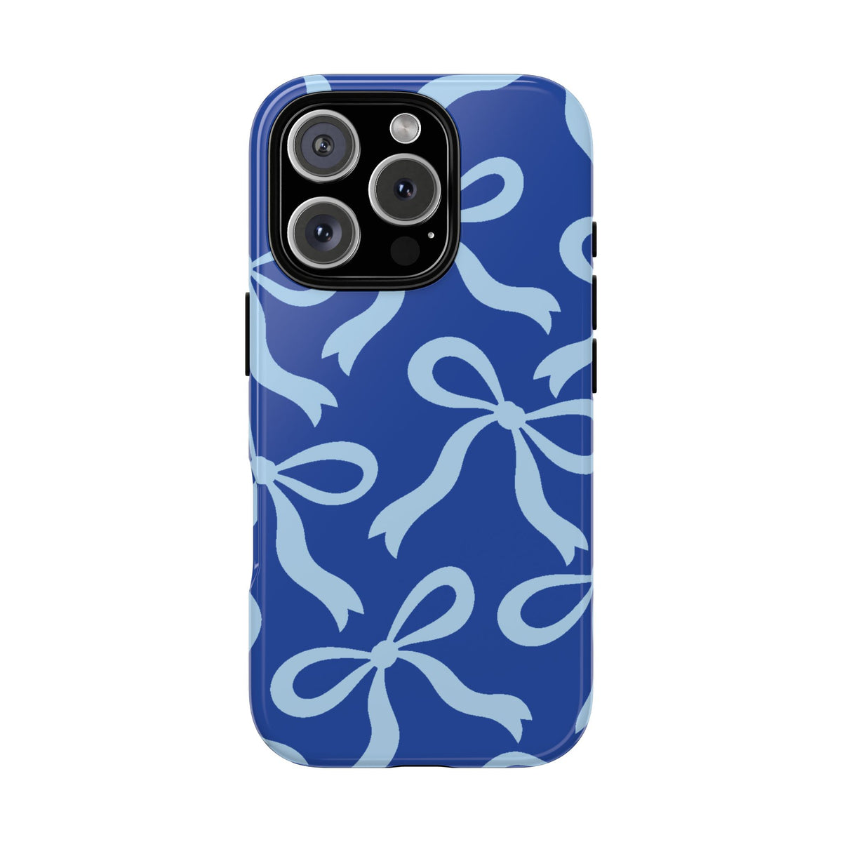 Bold Cobalt Blue and Powder Blue Bow Pattern Phone Case - Blue Phone Case - iPhone 16 Pro / Glossy