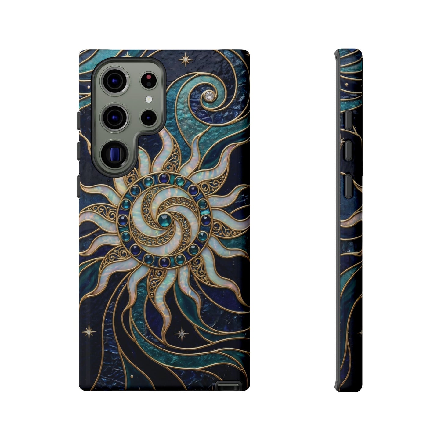 Elegant Teal & Gold Cosmic Sunburst Phone Case