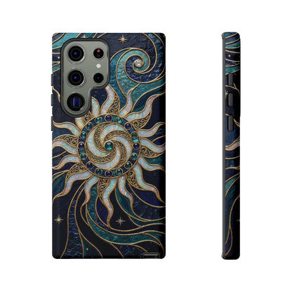 Elegant Teal & Gold Cosmic Sunburst Phone Case