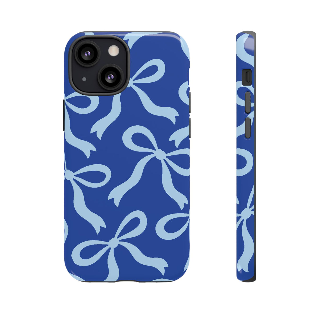 Bold Cobalt Blue and Powder Blue Bow Pattern Phone Case - Blue Phone Case - iPhone 13 Mini / Glossy