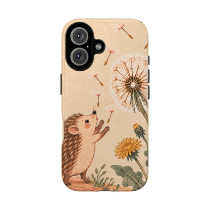 Whimsical Cream Hedgehog and Dandelion Phone Case - White Phone Case - iPhone 16 / Glossy