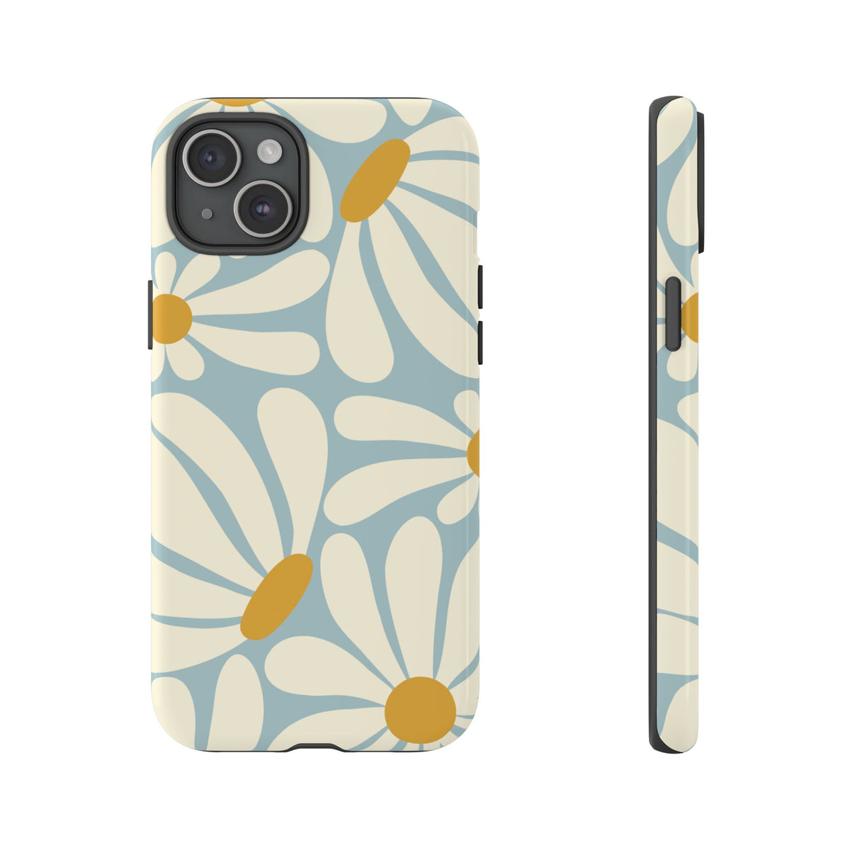 Retro Light Blue Daisy Pattern Phone Case - Blue Phone Case - iPhone 15 Plus / Glossy