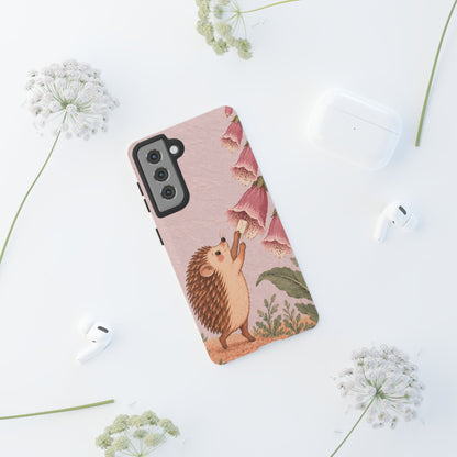 Whimsical Blush Pink Hedgehog and Foxglove Phone Case - Pink Phone Case