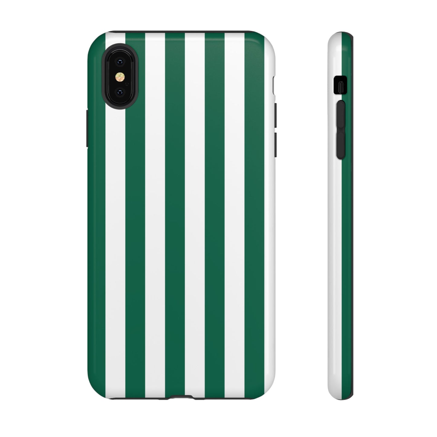 iPhone XS MAX / Glossy Phone Case - Simple Green & White Stripe Pattern Phone Case