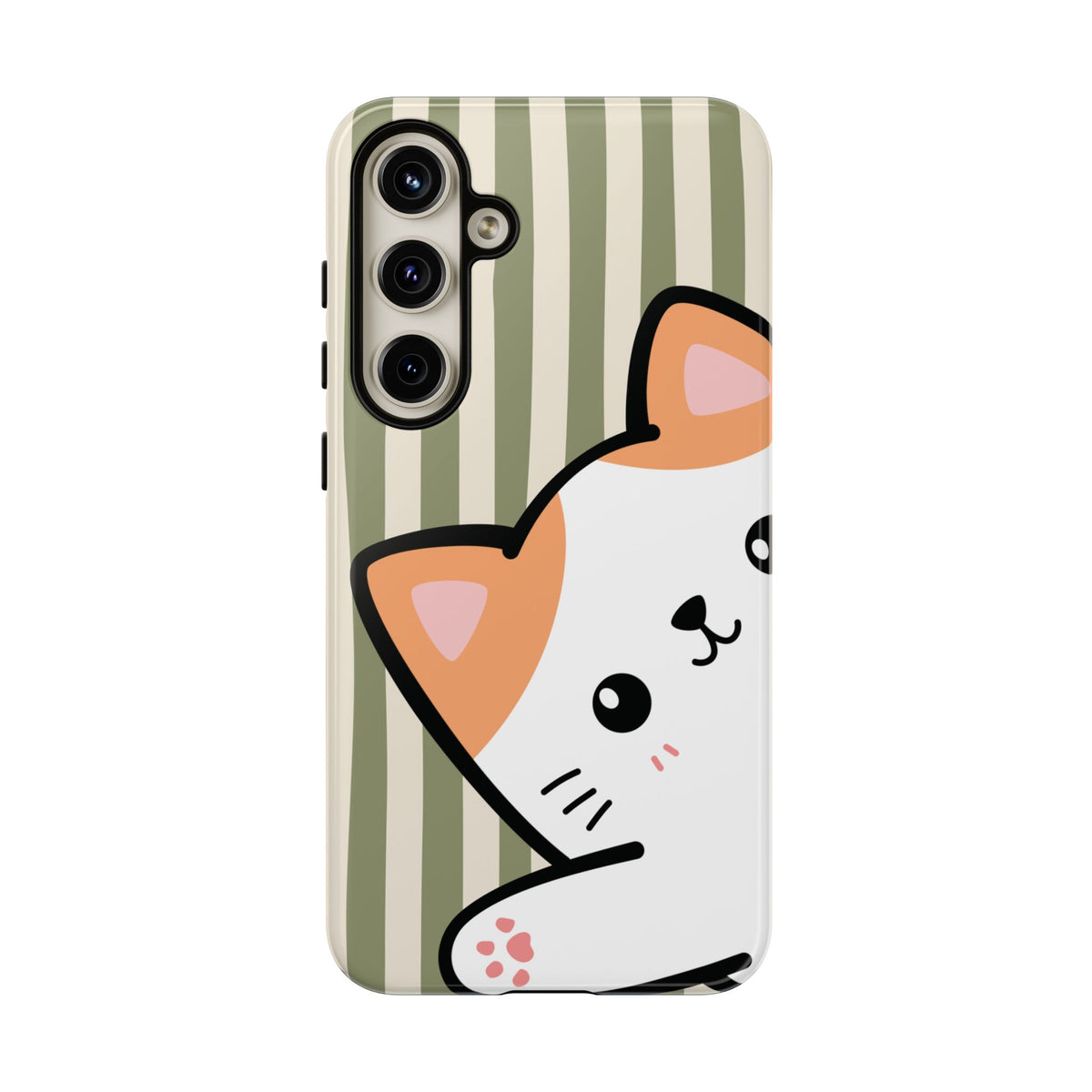 Playful Peakaboo Cat with Green Stripe Pattern Phone Case - Green Phone Case - Samsung Galaxy S24 Plus / Glossy