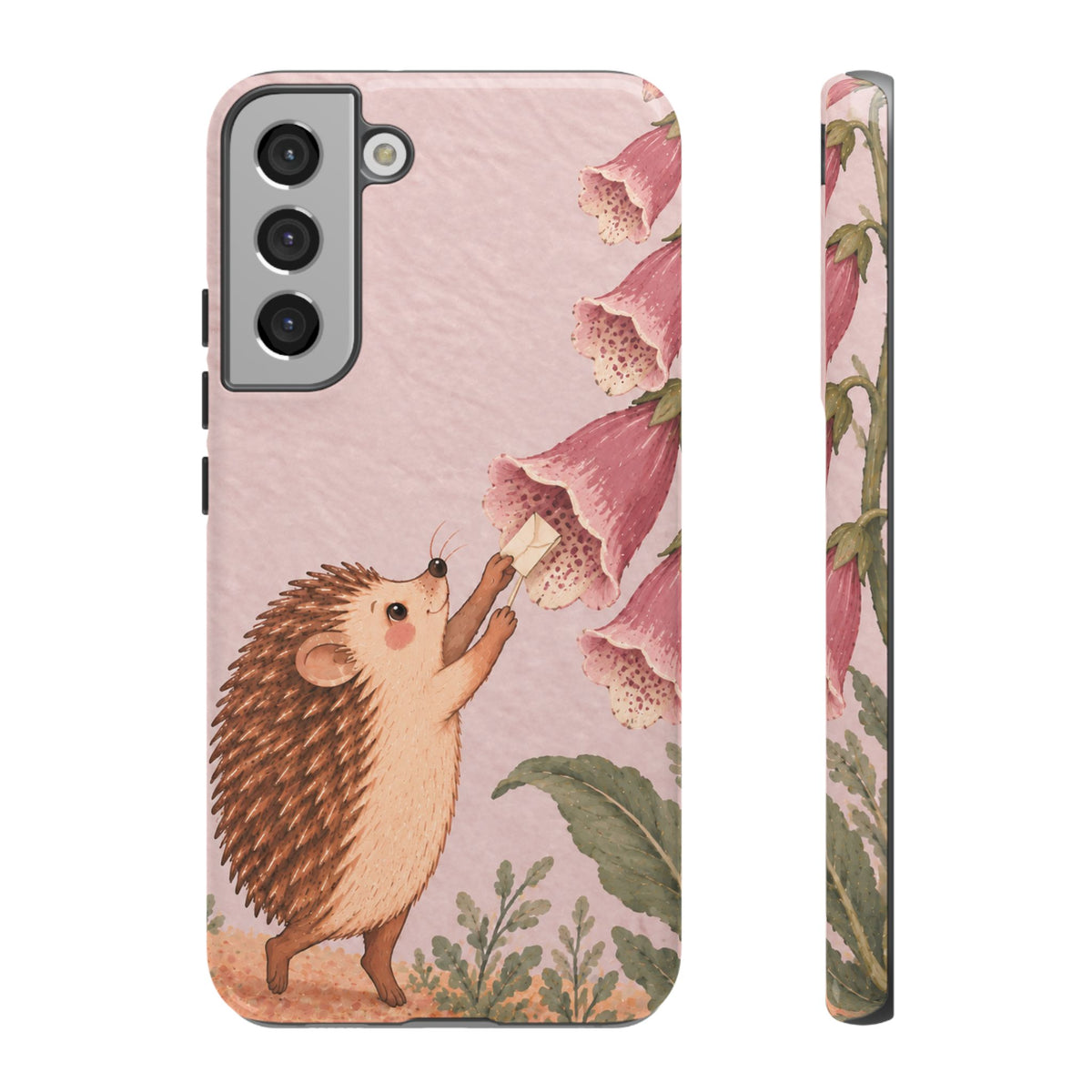 Whimsical Blush Pink Hedgehog and Foxglove Phone Case - Pink Phone Case - Samsung Galaxy S22 Plus / Glossy