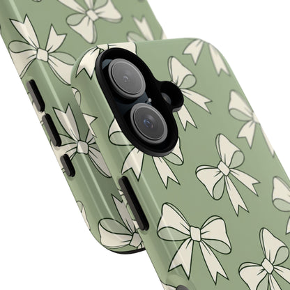 Chic Sage Green Bow Pattern Phone Case
